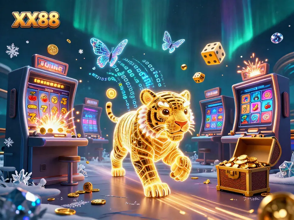 Experience the thrilling world of XX88 through a vibrant 3D casino scene filled with lucky symbols and dynamic energy.