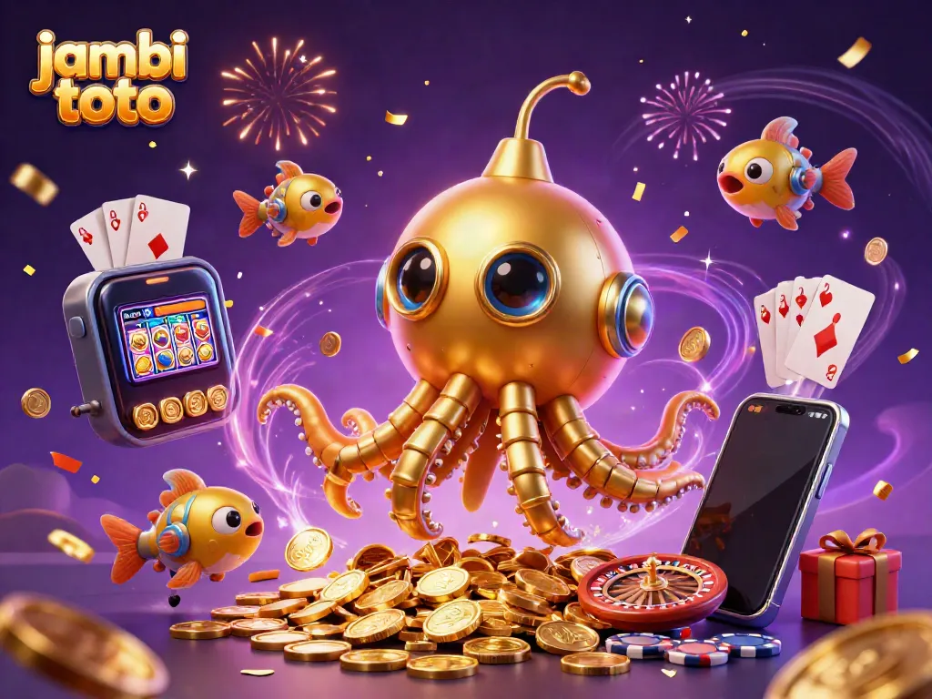Engage with exciting jambi toto gameplay while watching a golden kraken submarine emerge surrounded by coins.