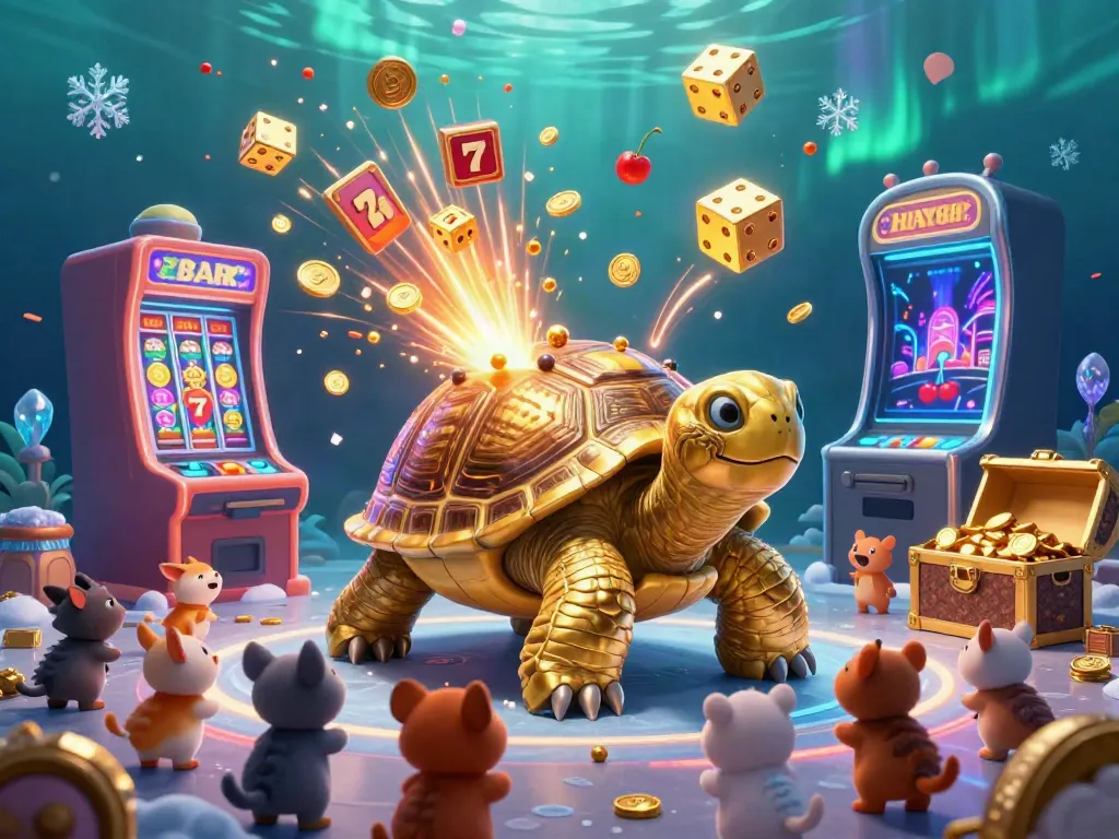 Experience HAY88 in a vibrant casino scene with a golden tortoise pinball machine and jackpot symbols.