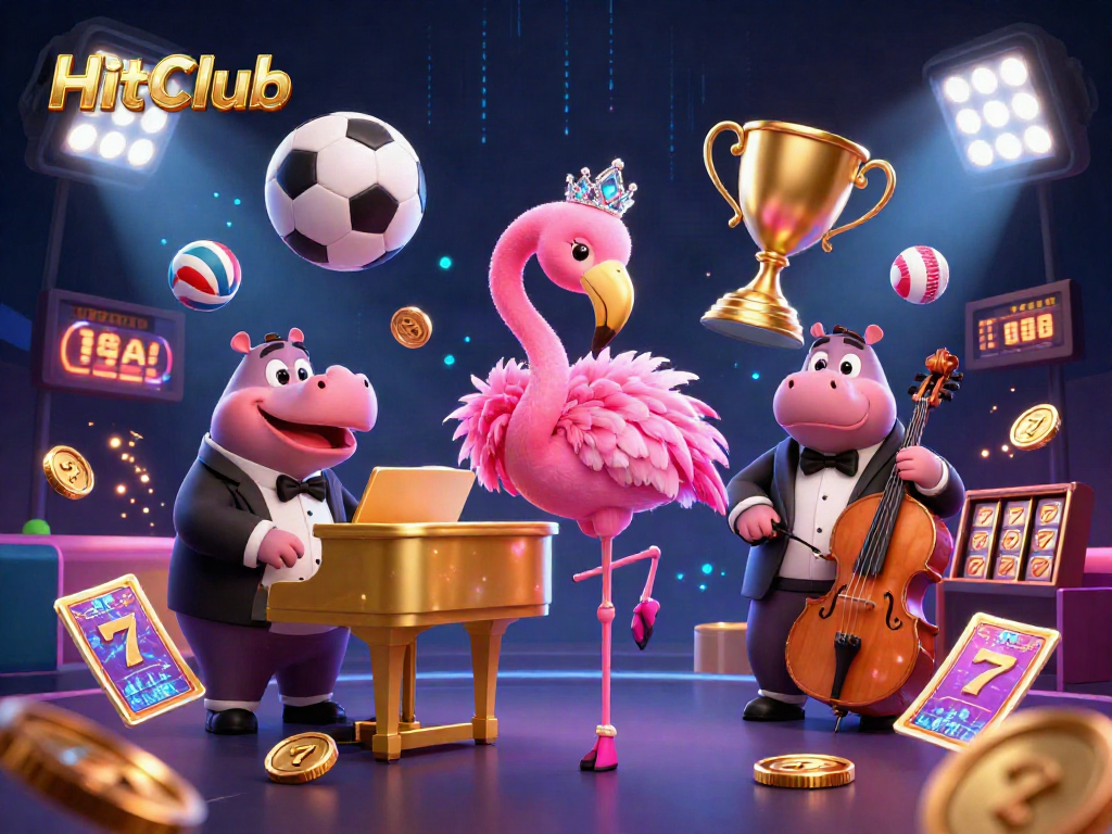 HitClub showcases dynamic gambling excitement with cartoon characters in a vibrant 3D illustration.