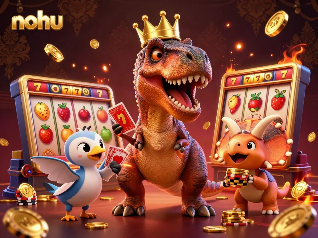 Discover the exciting world of nohu as T-Rex, Pterodactyl, and Triceratops celebrate with jackpot winnings and slot games.