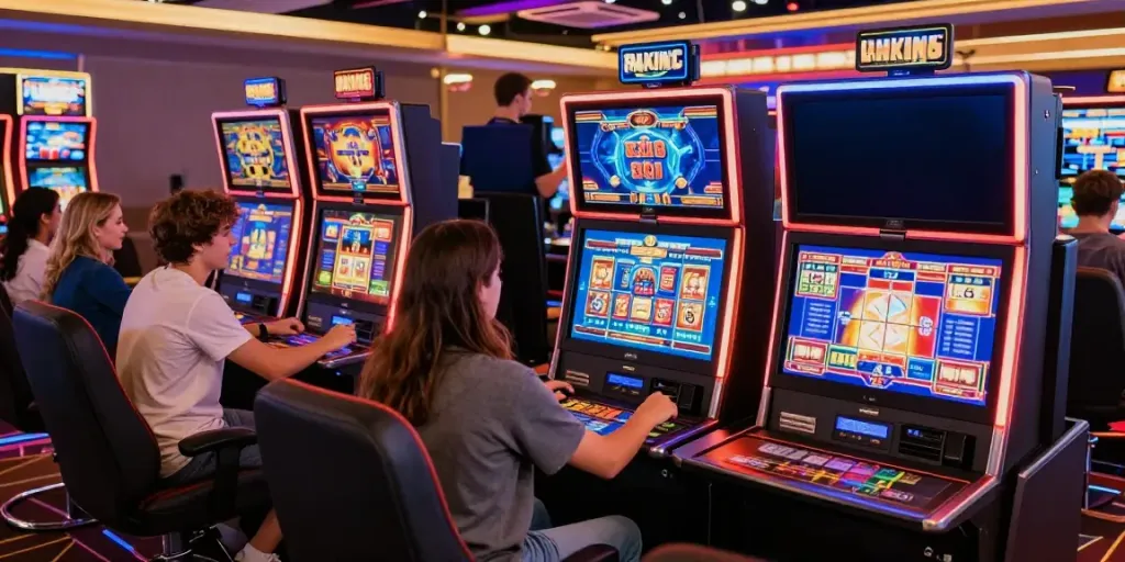 Diverse players enjoying slots that accept credit cards in a vibrant online casino atmosphere.