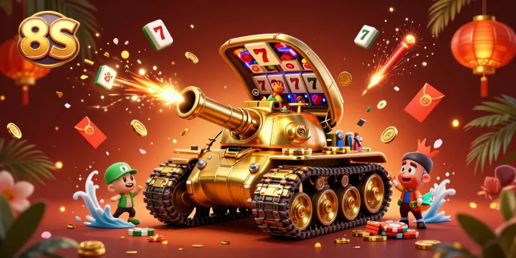 Experience the excitement of 8S with a dynamic casino scene inside a golden beetle tank.