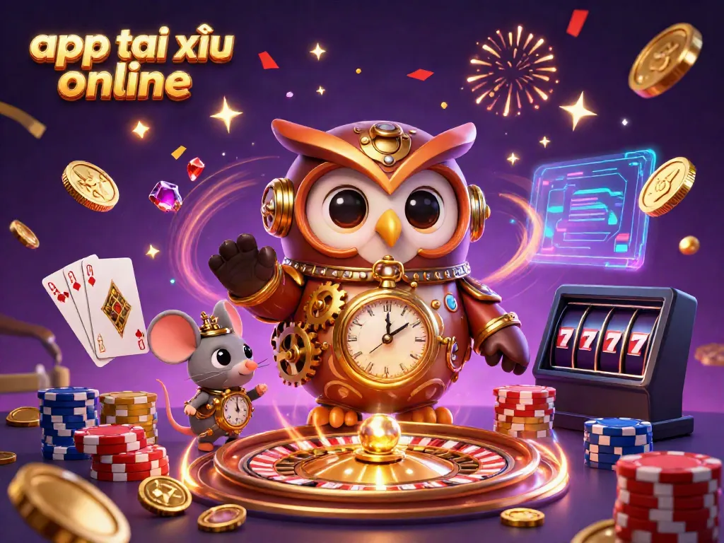 Experience the thrilling app tài xỉu online with a captivating 3D cartoon scene featuring vivid casino elements.