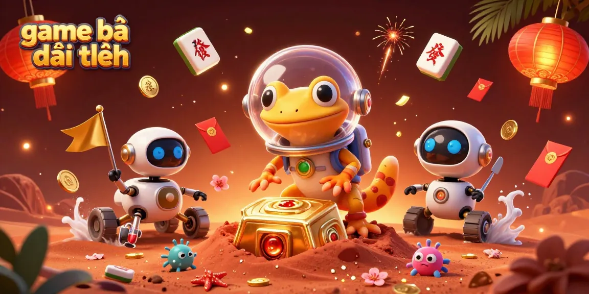 Engage in game bài đổi thưởng with a lively Martian gecko and gaming elements in a vibrant alien casino scene.