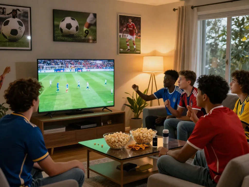 Fans enjoying a live soccer match together while watching Thapcamtv.