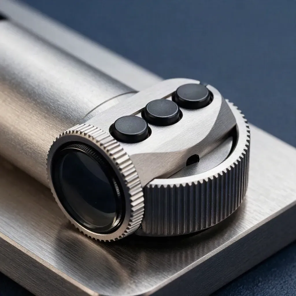Macro of brushed-aluminum timer cylinder, display puck and hold chips on pewter stone.
