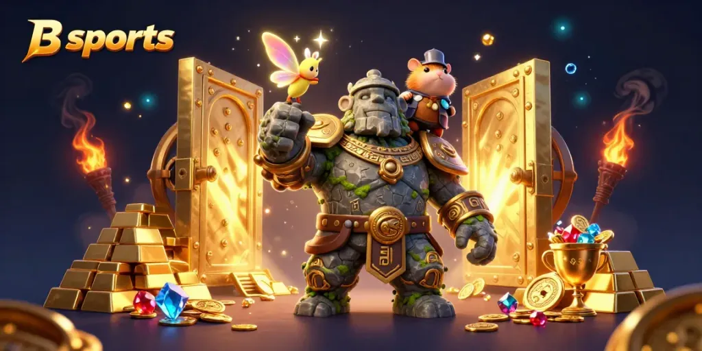 Experience the excitement of B sports with a dynamic illustration of a magical scene filled with treasure and adventure.