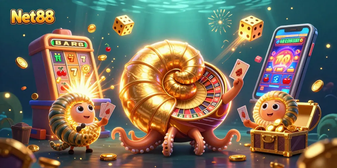 Experience thrilling gaming adventures with Net88's vibrant casino scene featuring unique characters and elements.