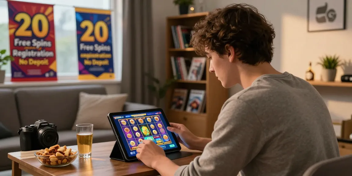 Engaging online gaming experience showcasing free spins on registration UK with a player using a tablet in a cozy environment.
