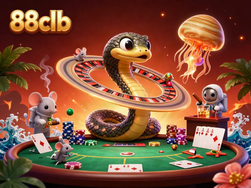 Engage with 88clb's vibrant casino atmosphere featuring playful characters and rich gaming elements.