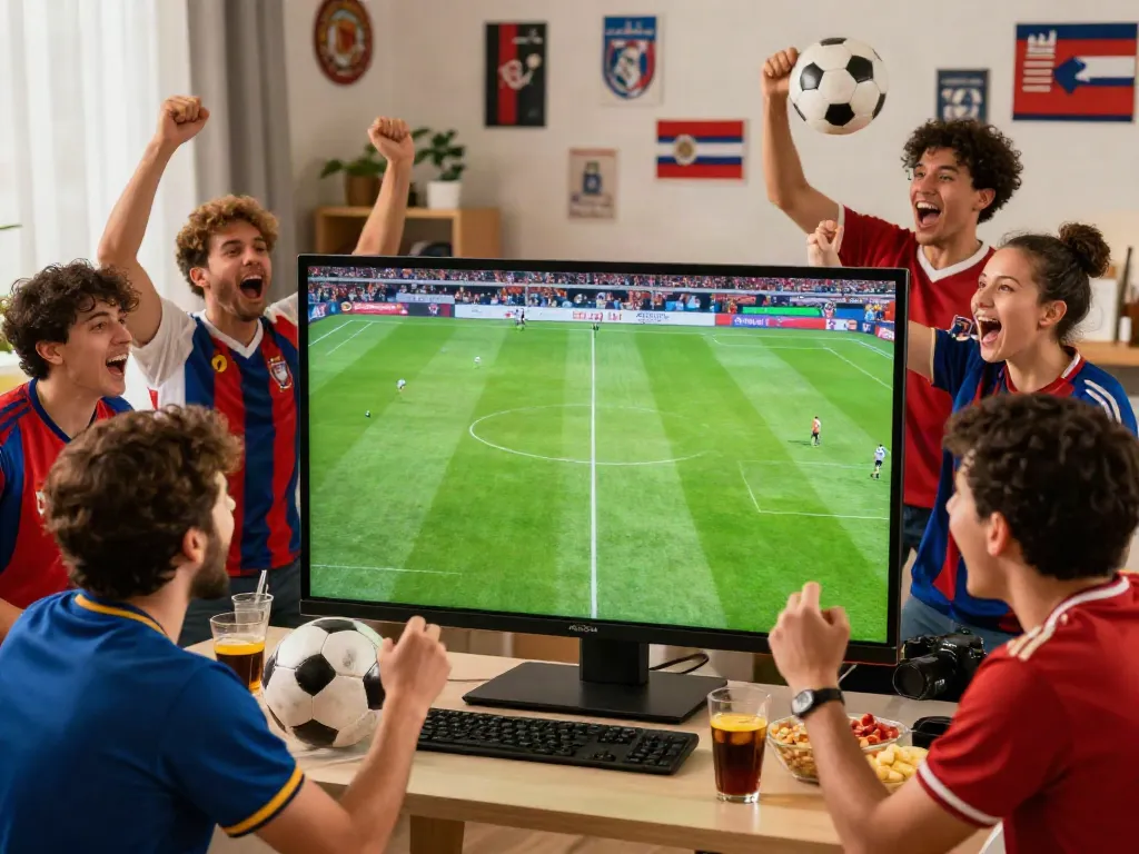 Excited fans watching Gavangtv's live football match together, creating a vibrant atmosphere.