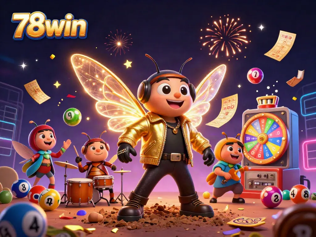Engage with thrilling 78win casino excitement as a cicada rock star and beetle drummer spotlight dynamic Lottery action.