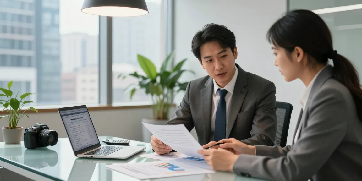Consultant discussing best merchant cash advance UK no credit check options with client in professional office.