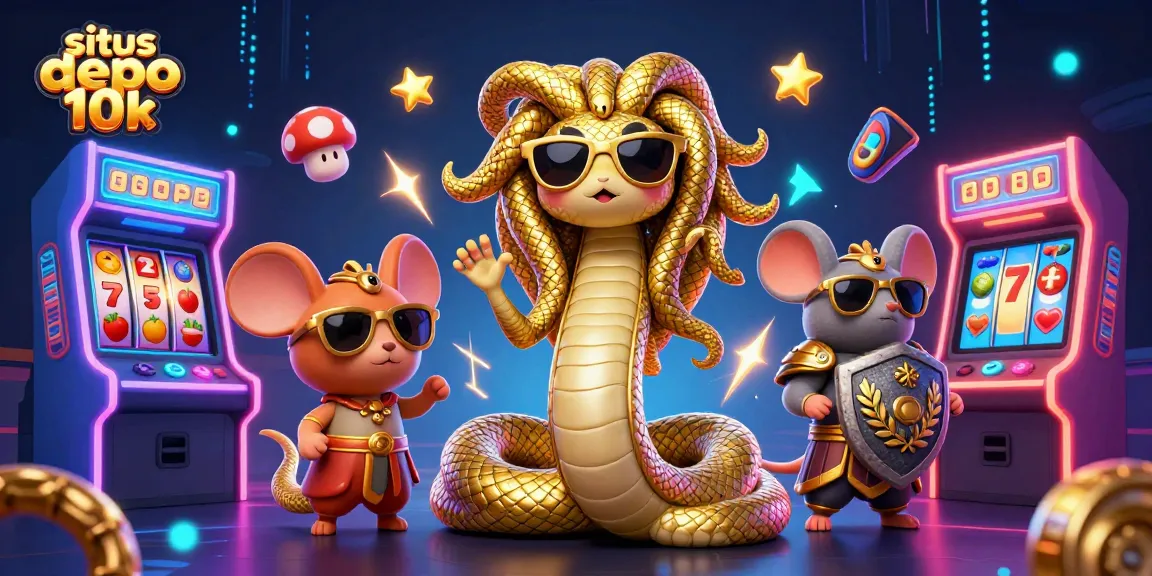 Situs depo 10k players enjoy a colorful casino scene filled with game elements and animated characters.
