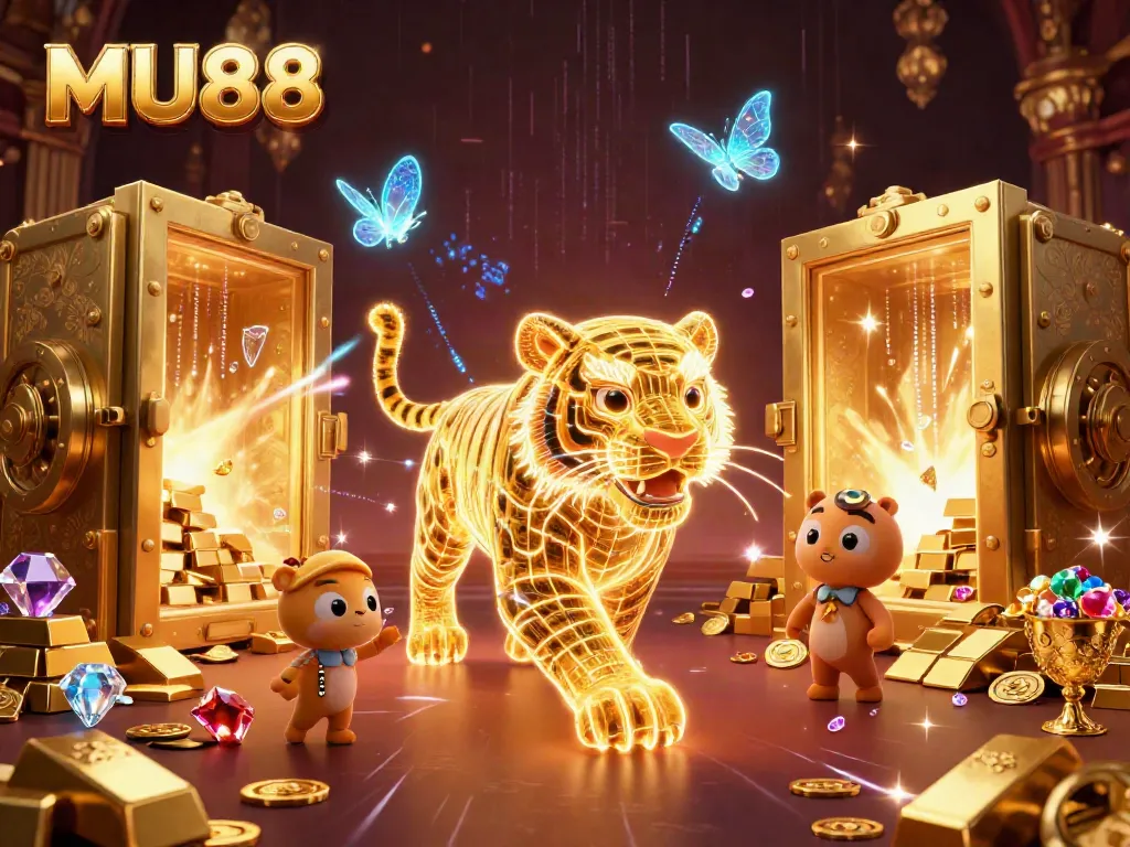 Experience the vibrant MU88 digital casino universe with a dazzling neon tiger in 3D.