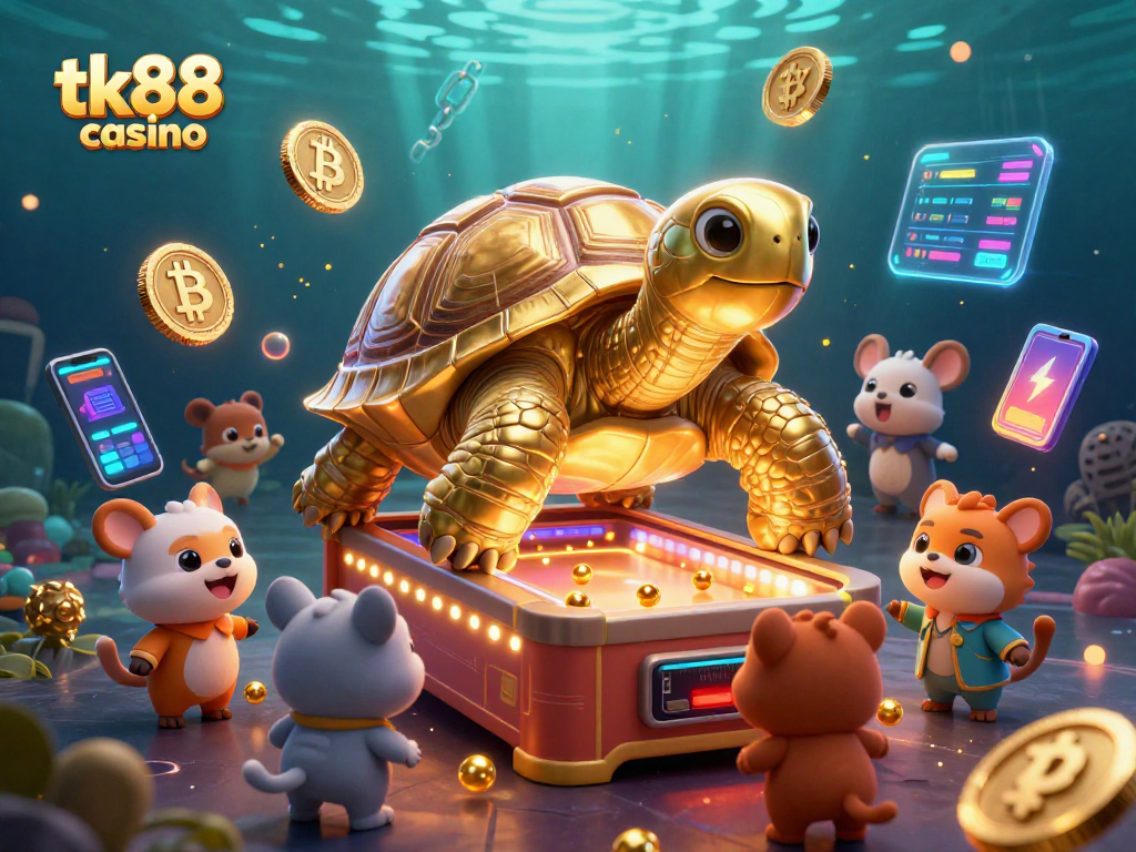 Engage with the tk88 casino through vibrant 3D illustration featuring interactive gaming elements.
