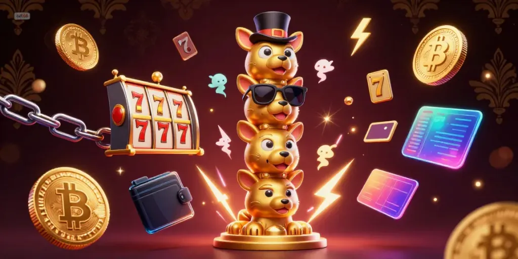 Engage with HAY88's vibrant gaming scene featuring a golden totem pole, neon coins, and lively slot game elements.