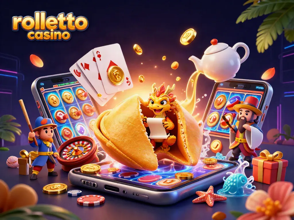 Experience the excitement of rolletto casino with vivid 3D elements symbolizing fortune and gaming.
