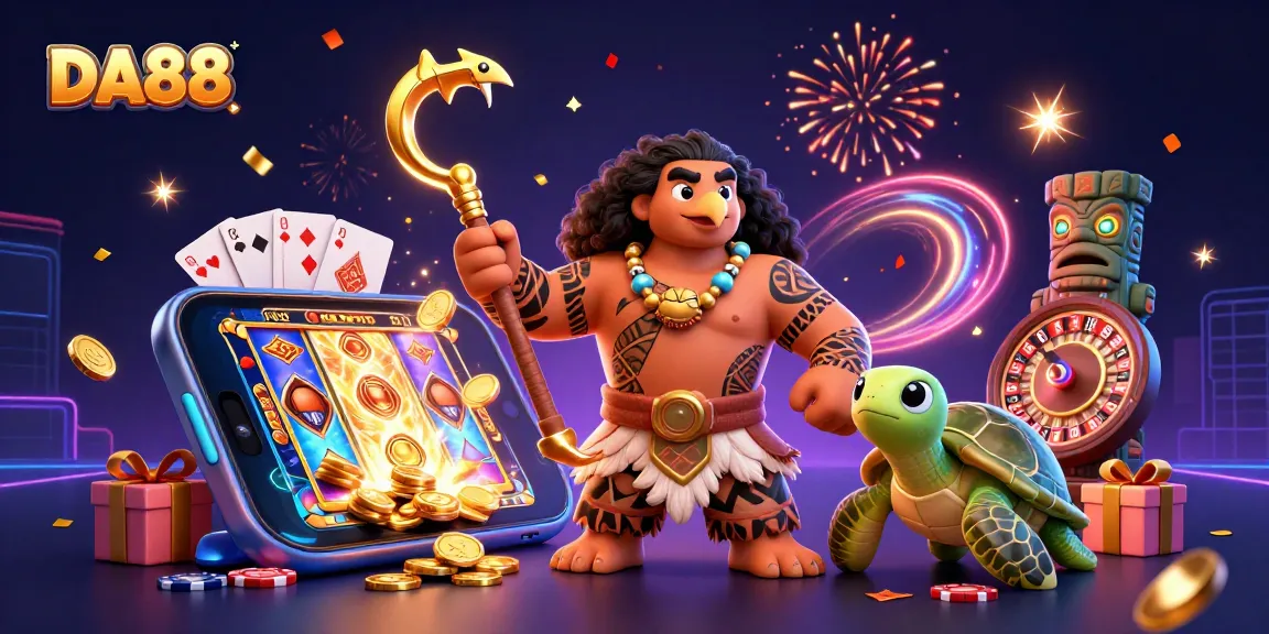 Experience the thrill of DA88 gaming with vibrant 3D characters and dynamic casino elements.