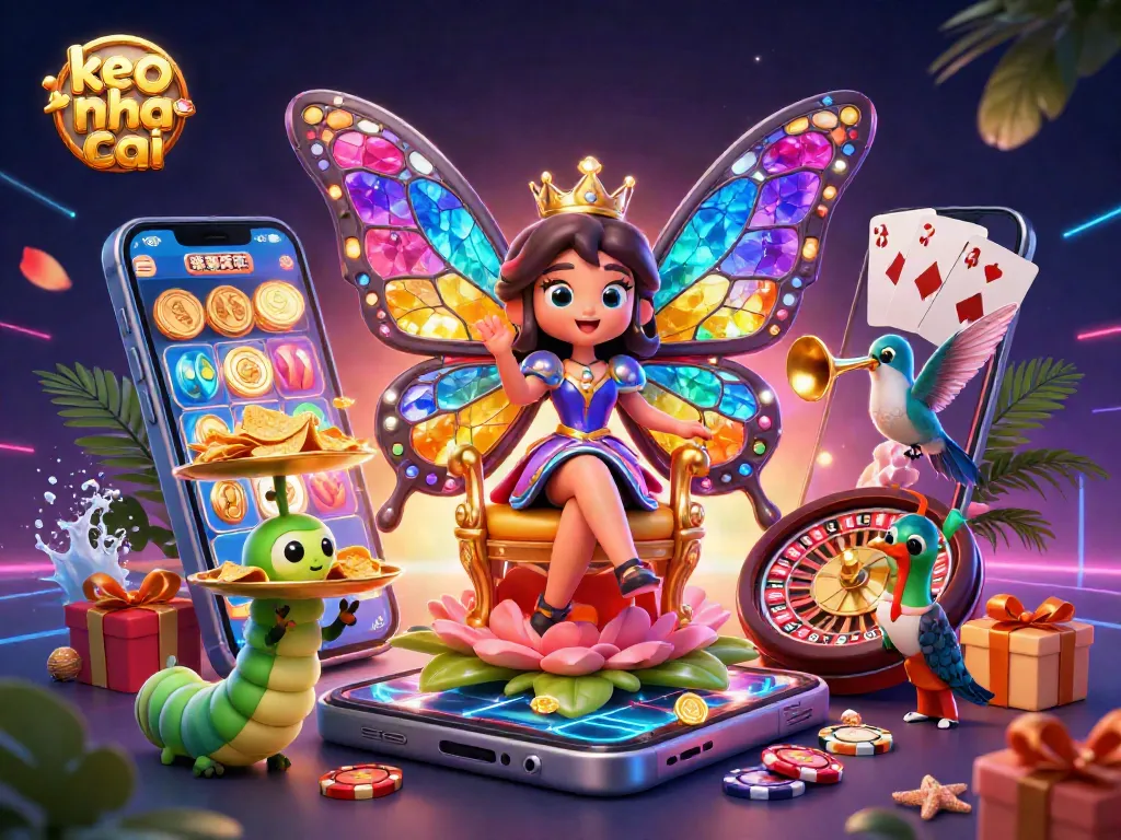 Bet on keo nha cai with vibrant 3D casino-themed illustration showcasing a lively gaming scene.