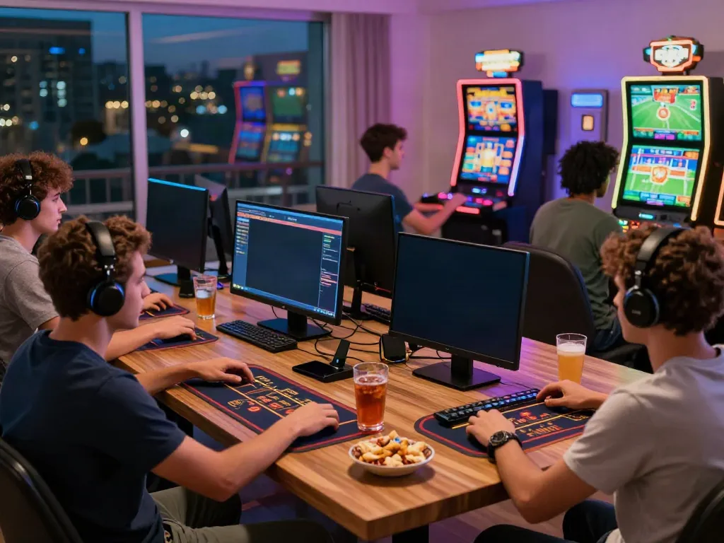 Dynamic online gaming experience at home with players enjoying debet net casino games.