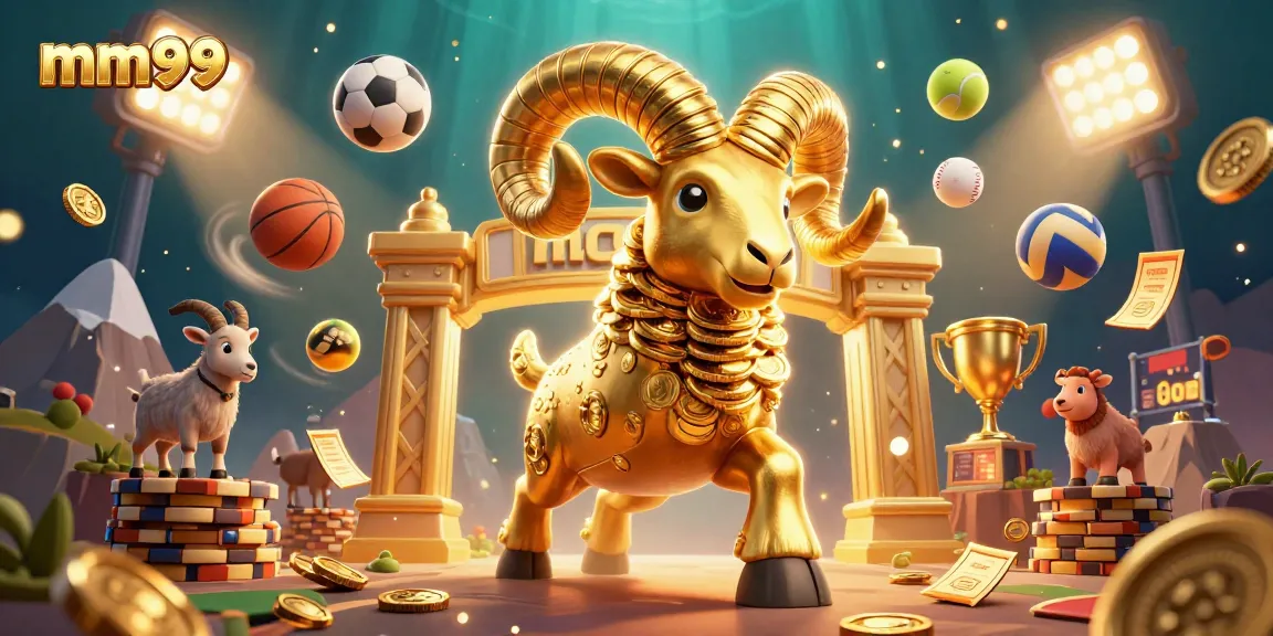 Win big with mm99 at a vibrant 3D casino scene filled with dynamic sports elements.
