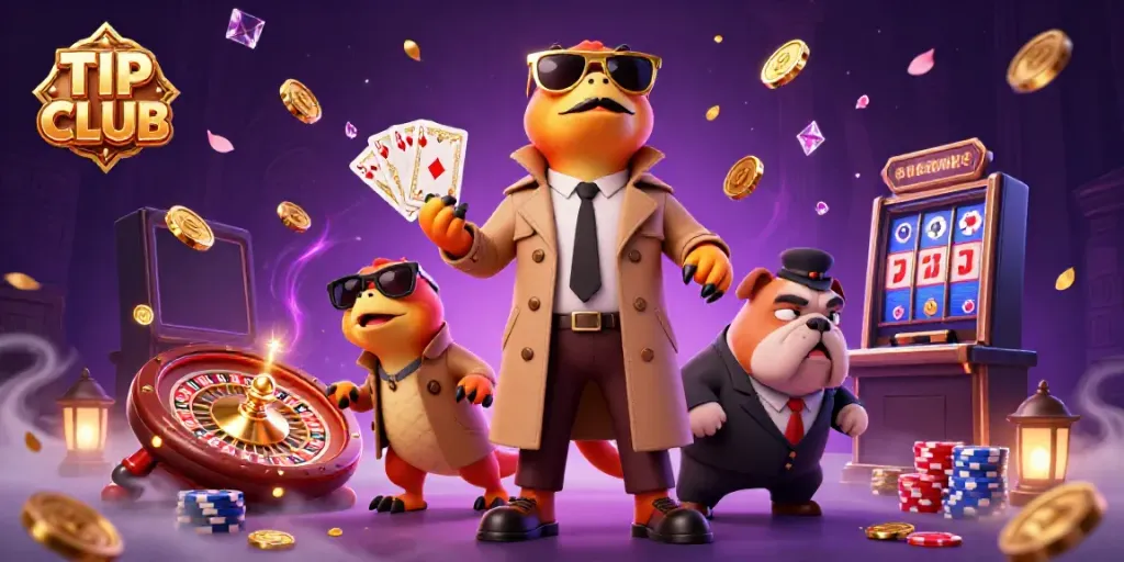 Join the TIP CLUB with raptors sneakily entering a casino lounge in a humorous 3D illustration.